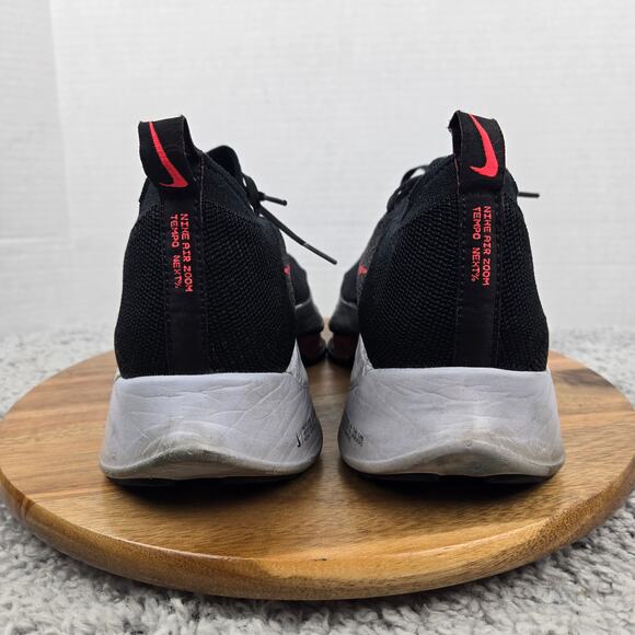 Nike Mens 12 Air Zoom Tempo Next% Flyknit Black Flash Crimson Road Running Shoe - Picture 2 of 12